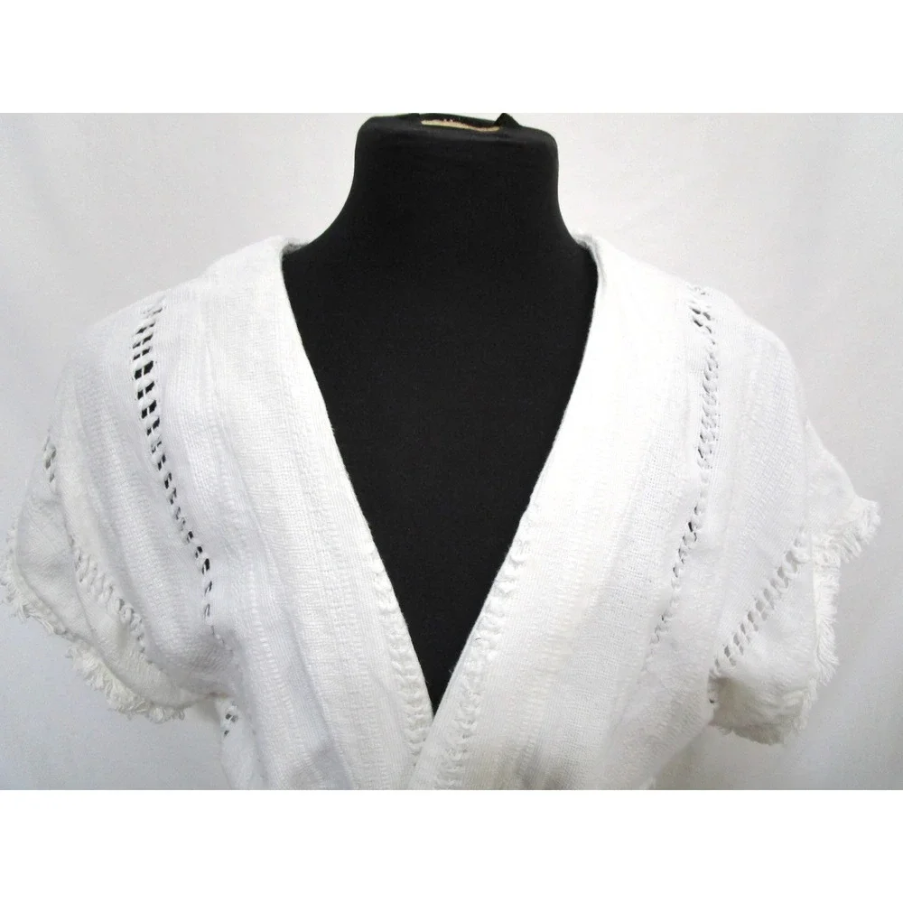 Vintage Handwoven Mexican White Belted Boho Wrap Shirt Women Sz M/L - Picture 7 of 13